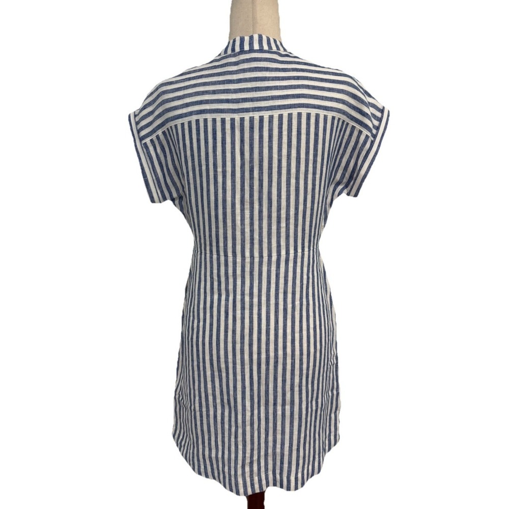 Boden Evie Blue White Striped Linen Short Sleeve Shirt Dress Pockets 6 P No Belt - Picture 8 of 11